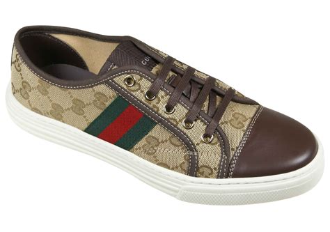 Women's GG sneaker in brown leather and canvas 